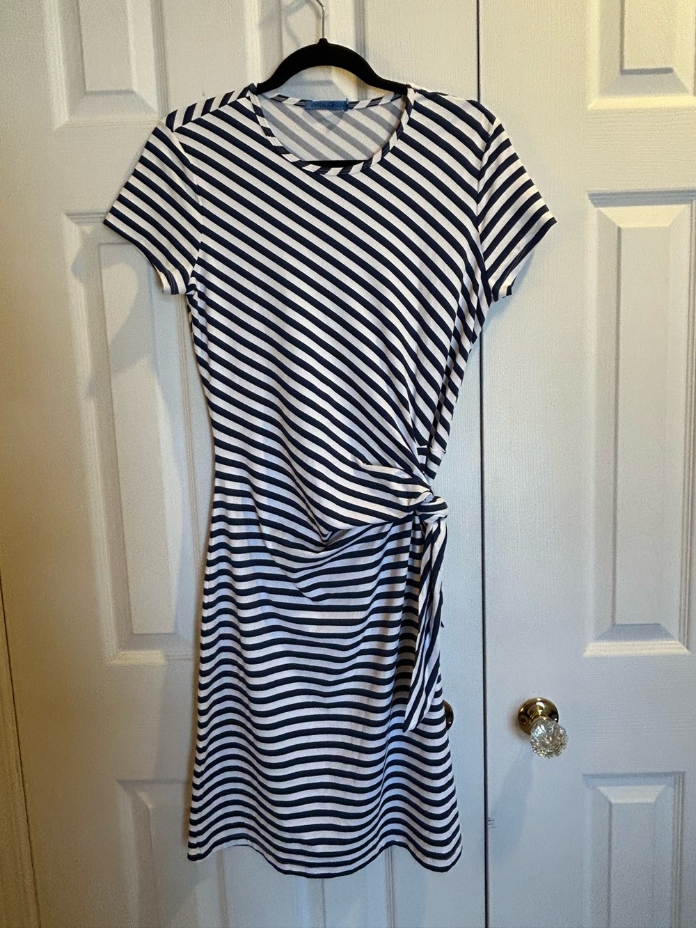 J. McLaughlin Navy and White Striped Cap Sleeve Elora Dress w/side tie, size Med